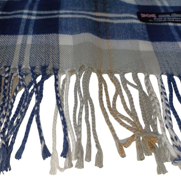 100% Cashmere Scarf Neck Warmer Made in Scotland Gray Blue Plaid 64x13 Heritage - Picture 3 of 3